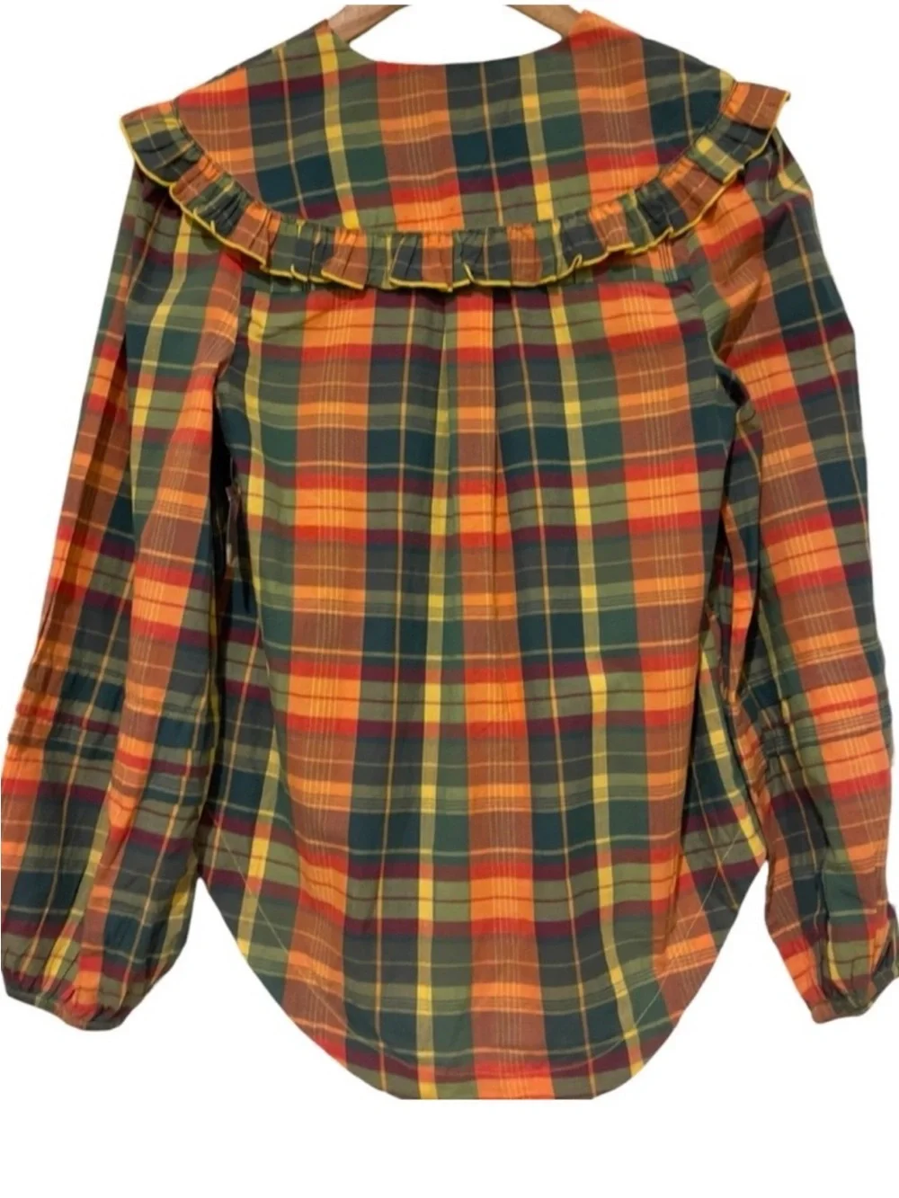 NWOT Free People Molly Plaid Ruffle Blouse XS Prairie Cottagecore Top
